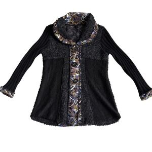 Y2K Sioni‎ Wool Mohair Cardigan Womens L Fairy Whimsigoth Floral Boho Sweater